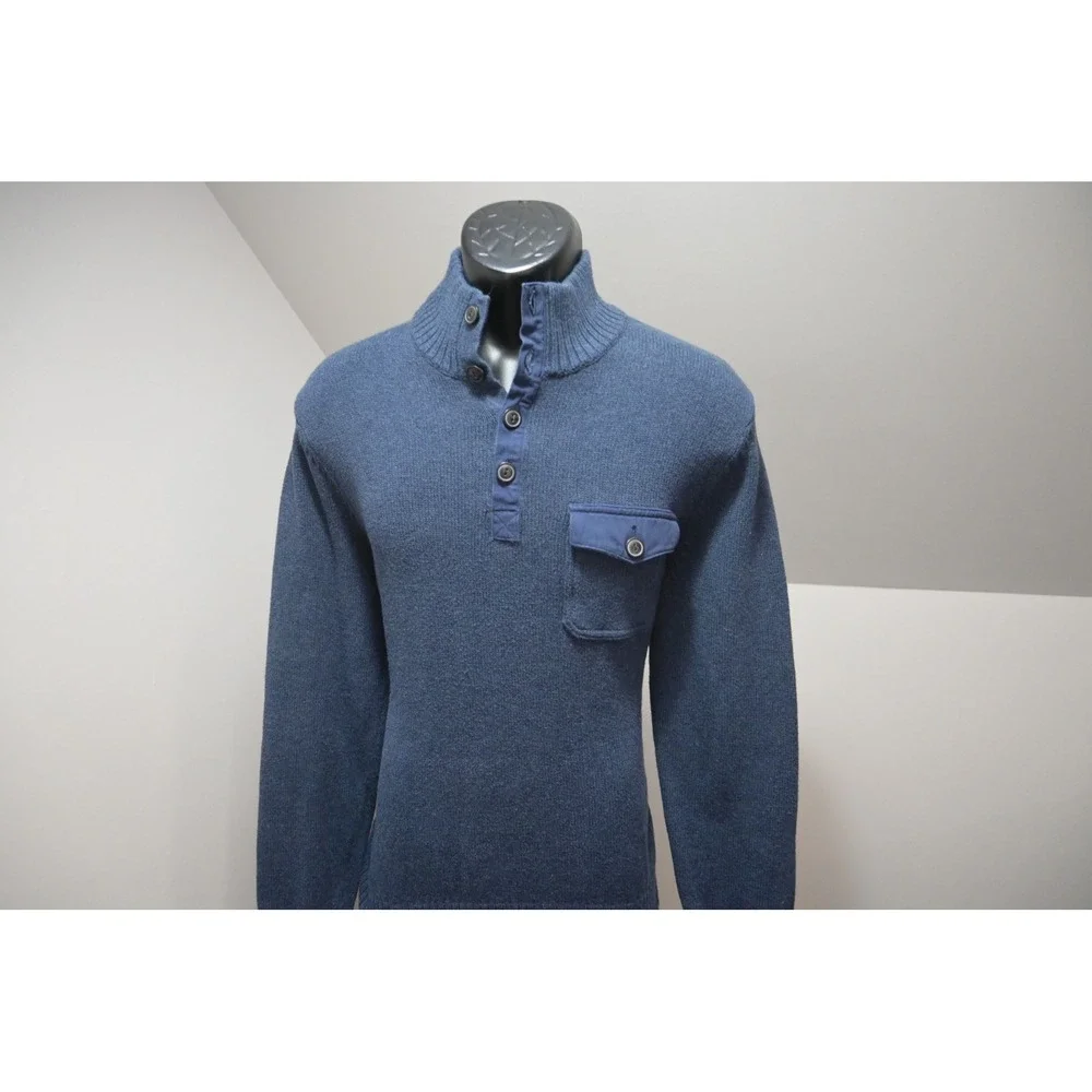 Lucky Brand Sweater Mens‎ Large Blue Excellent Mock Neck Button Pocket
